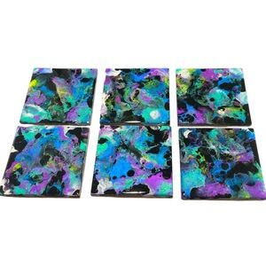 Set of 6 Handmade Coasters one of a kind 💜🖤 SALE